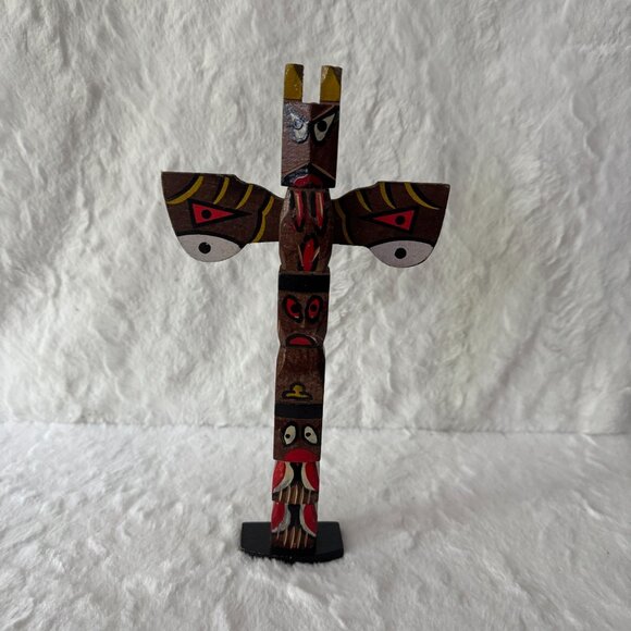 Vintage Handcrafted Wooden Totem Pole Souvenir Hand Painted storyteller piece - Picture 4 of 7